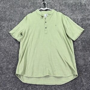FARO Yachting Club Shirt Mens XL Green Short Sleeve Henley Linen Blend Nautical